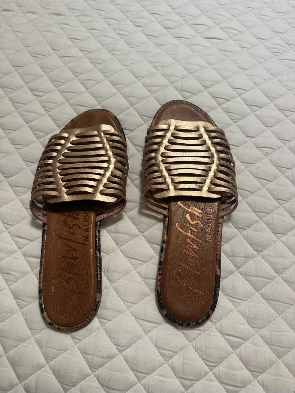 Blowfish Metallic Gold Cutout Slide Sandals